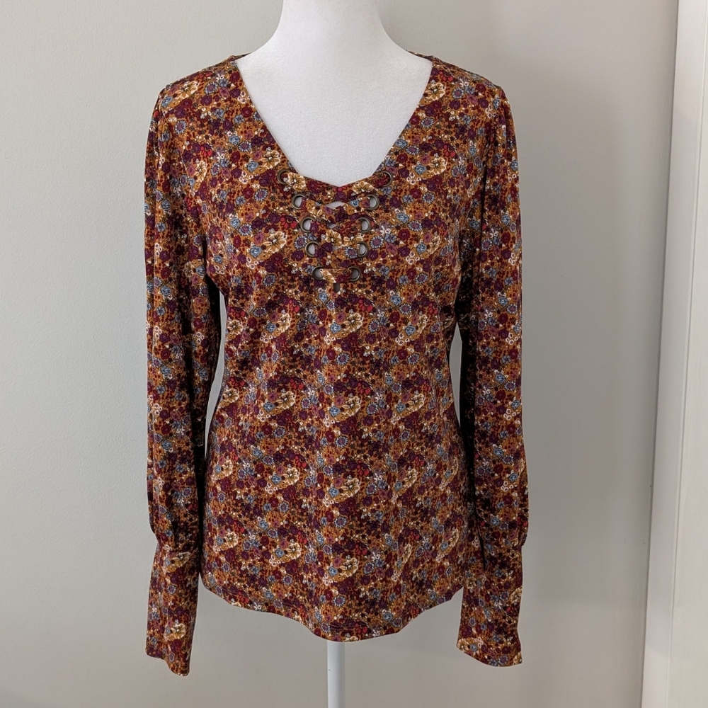 Gimmicks BKE Womens Floral Top MEDIUM Y2K Hippie Boho Fairy Grunge Bishop Sleeve